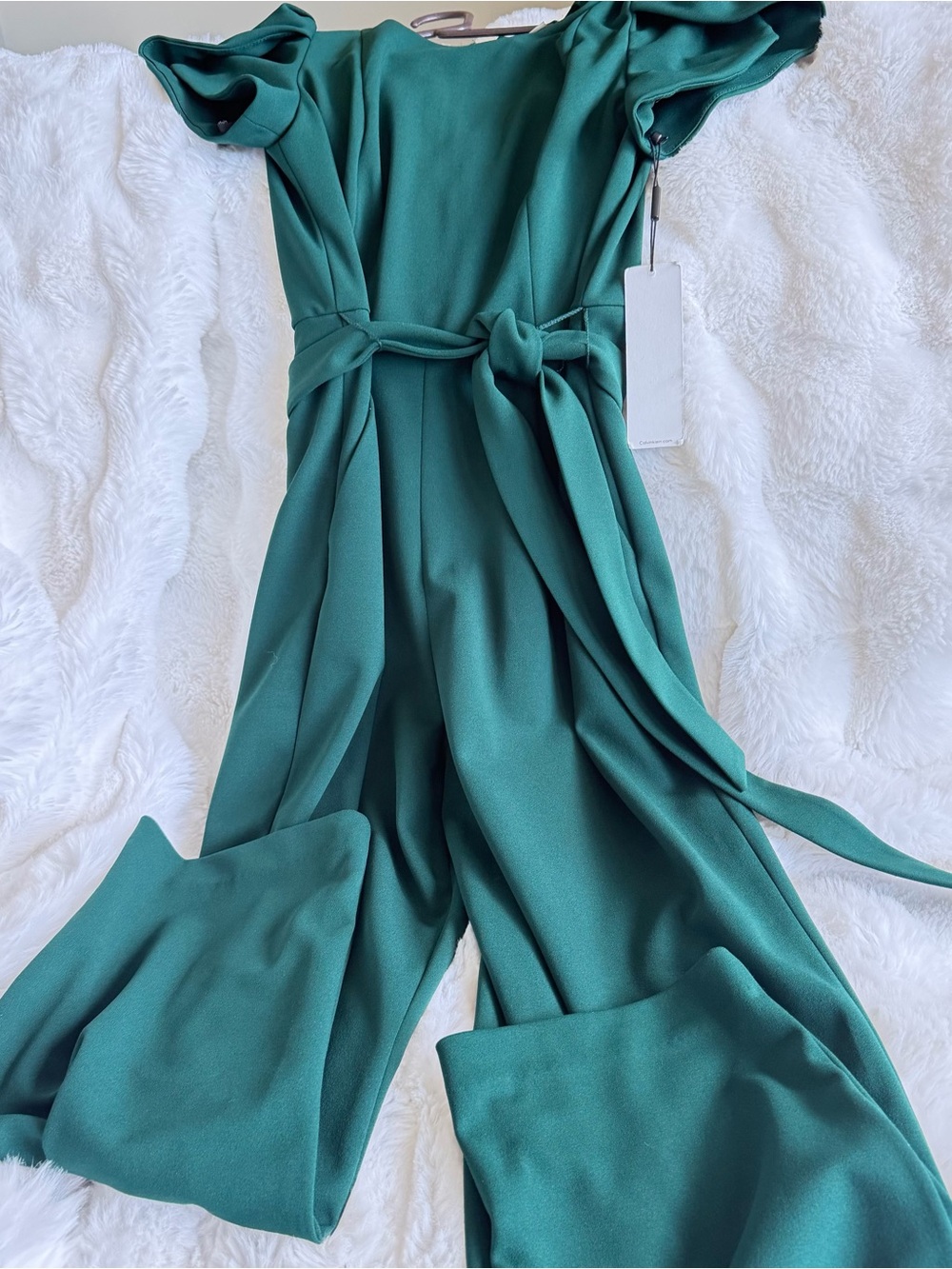 NWT Calvin Klein Teal Green Tie-Waist Jumpsuit Size 6